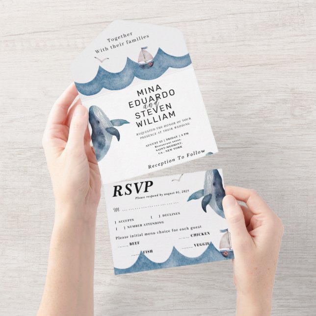 Nautical watercolor wedding  all in one invitation (Tearaway)