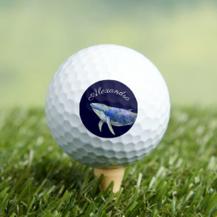Nautical  Watercolor Whale Navy Blue Coastal  Golf Balls