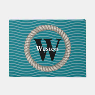 Nautical Waves and White Rope Monogram Doormat