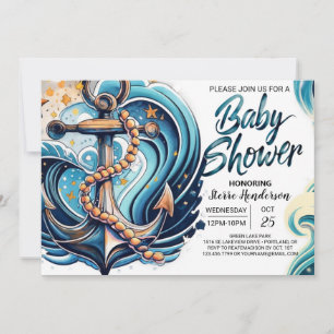 Nautical Waves Blue Baby Shower Invitation