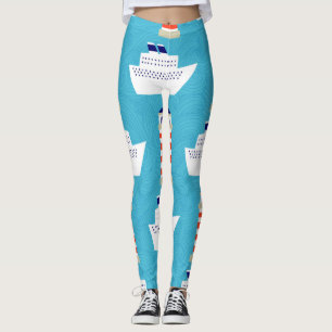 Nautical Waves: Lighthouse Cruiser Pattern. Leggings
