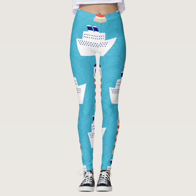 Nautical Waves: Lighthouse Cruiser Pattern. Leggings (Front)