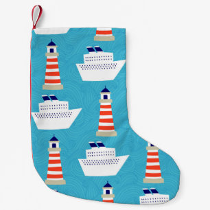 Nautical Waves: Lighthouse Cruiser Pattern. Small Christmas Stocking