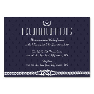 Nautical Wedding Accommodation Card Blue Anchors