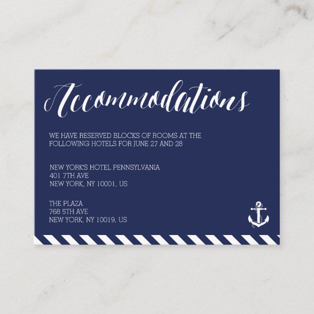 Nautical Wedding Accommodation Cards With Stripes (Front)