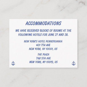 Nautical Wedding Accommodations Business Cards