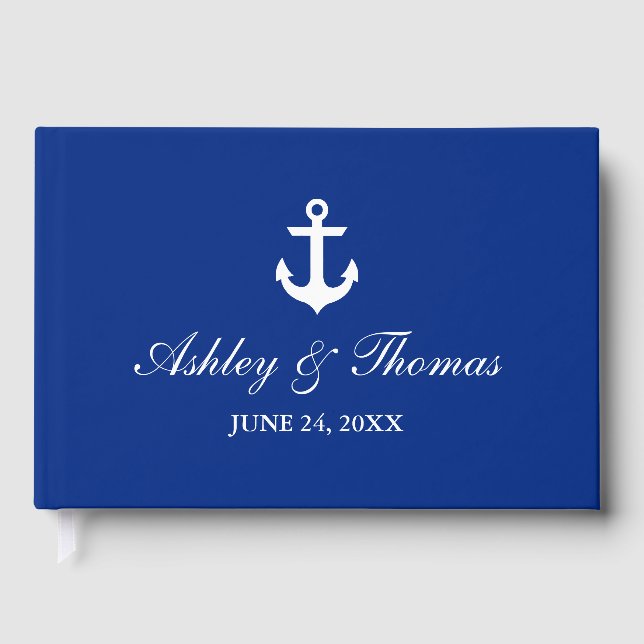 Nautical Wedding Anchor Blue Guest Book (Front)