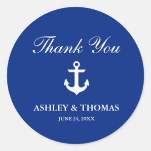 Nautical Wedding Anchor Blue Thank You Classic Round Sticker