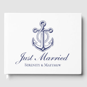 Nautical Wedding Anchor Navy Blue Just Married  Guest Book