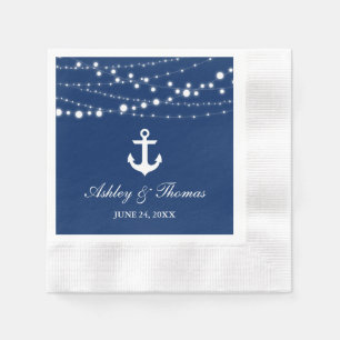 Nautical Wedding Anchor String Lights Navy Blue Napkin