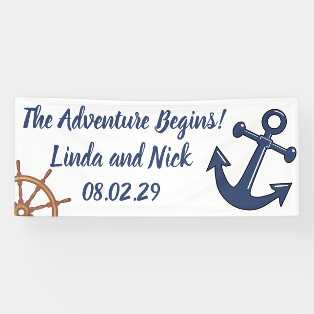 Nautical Wedding Banner The Adventure Begins (Horizontal)