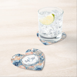 Nautical Wedding Beach Sea Shell and Roses, Paper Coaster