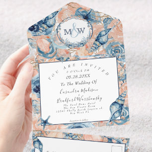 Nautical Wedding Beach Sea Shell Flowers  All In One Invitation