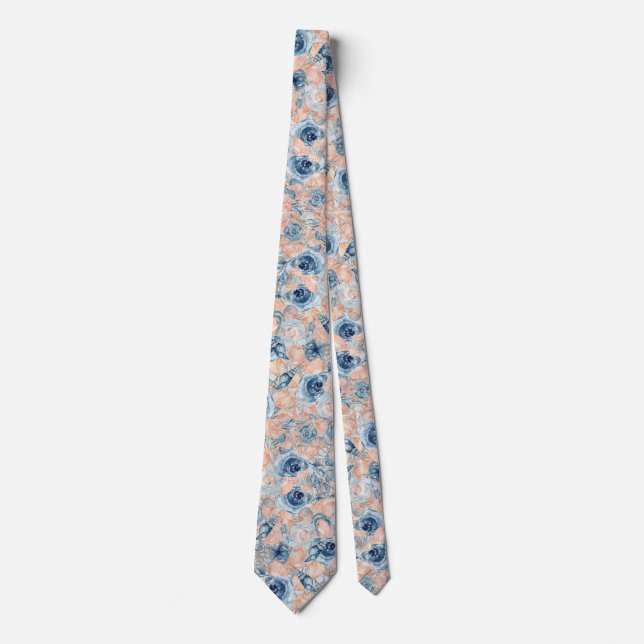 Nautical Wedding Beach Sea Shell Flowers Blue  Tie (Front)