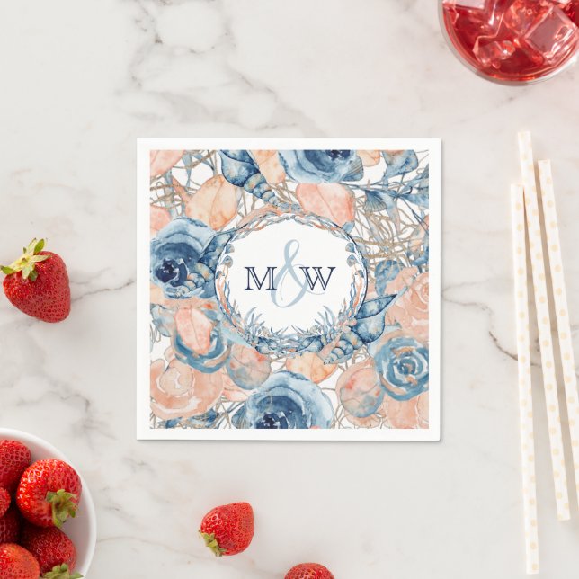 Nautical Wedding Beach Sea Shell Flowers  Napkin (Insitu)