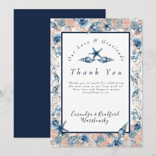 Nautical Wedding Beach Sea Shell Flowers Roses Thank You Card