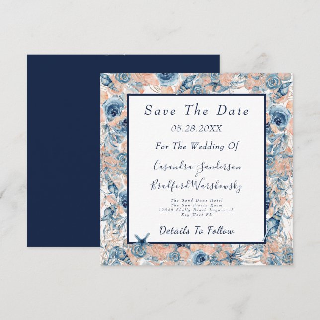 Nautical Wedding Beach Sea Shell Flowers  Save The Date (Front/Back)