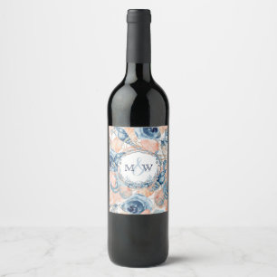 Nautical Wedding Beach Sea Shell Flowers Wine Label