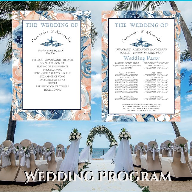 Nautical Wedding Beach Seashell and Roses, Programme (Creator Uploaded)