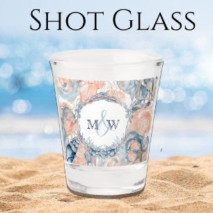 Nautical Wedding Beach Seashell and Roses Shot Glass