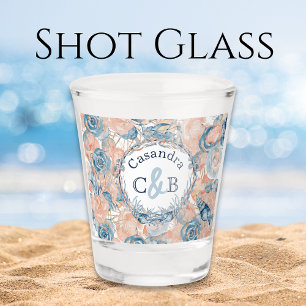 Nautical Wedding Beach Seashell and Roses Shot Glass