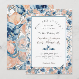 Nautical Wedding Beach Seashell Flowers Roses Wed Invitation