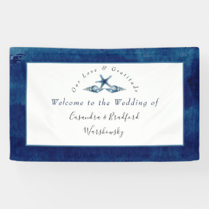 Nautical Wedding Beach Seashell Navy Blue White Banner