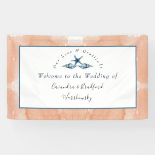 Nautical Wedding Beach Seashell Roses Coral Blue Banner