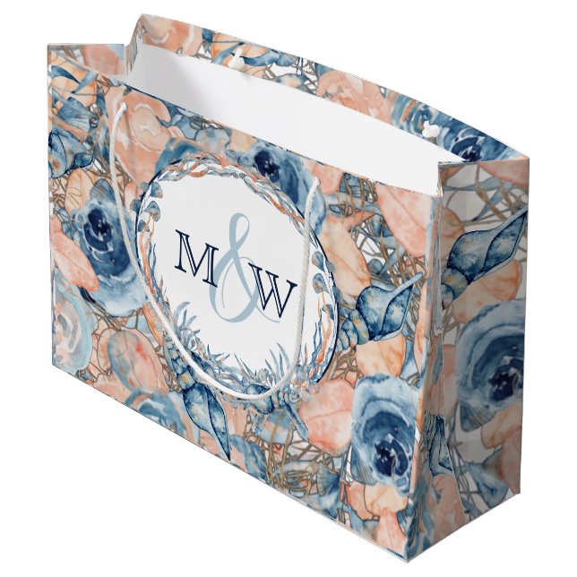 Nautical Wedding Beach Seashell Roses Large Gift Bag (Back Angled)