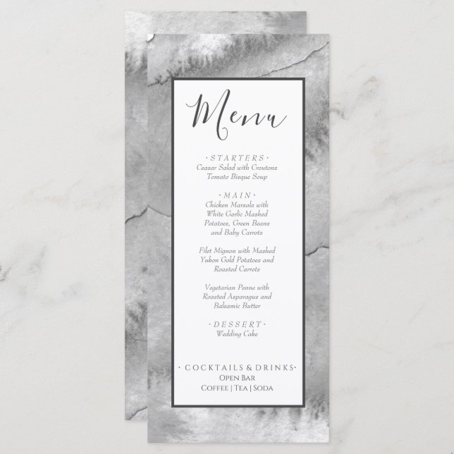 Nautical Wedding Beach Watercolor Pewter Grey Menu (Front/Back)