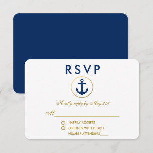 Nautical Wedding Blue Anchor Gold RSVP