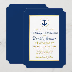 Nautical Wedding Blue and Gold Invitation