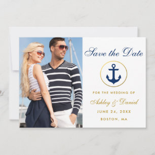 Nautical Wedding Blue Gold Save The Date Photo W