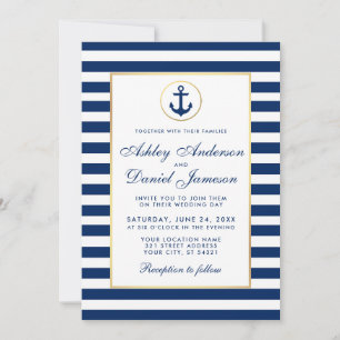 Nautical Wedding Blue Stripes Invitation