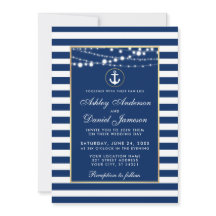 Nautical Wedding Blue Stripes Lights Invite B