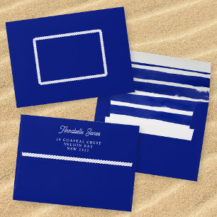 Nautical Wedding Blue Watercolor Rope Striped Envelope