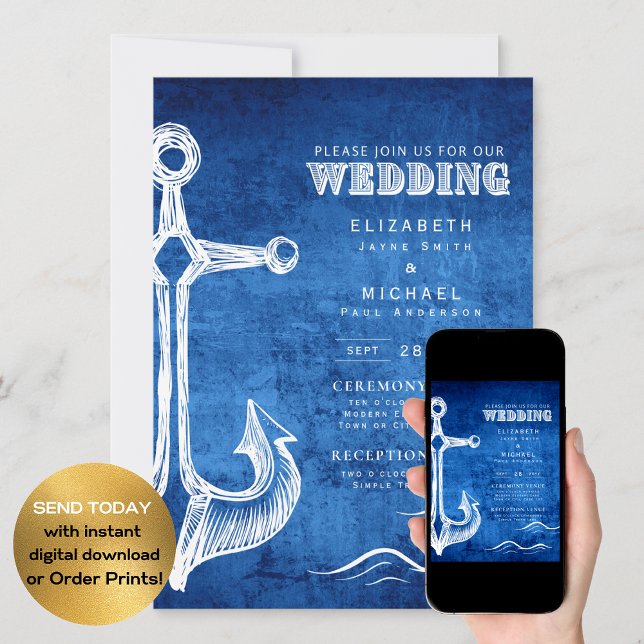 Nautical Wedding Blue White Anchor Digital  Invitation (Creator Uploaded)