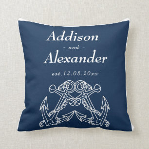 Nautical Wedding Blue White Anchor Names Date Thro Cushion