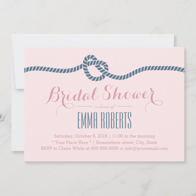 Nautical Wedding Blush & Dusty Blue Bridal Shower Invitation (Front)