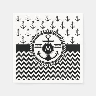 Nautical Wedding Bride and Groom Names Monogram Napkin