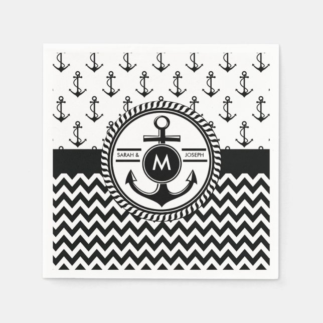 Nautical Wedding Bride and Groom Names Monogram Napkin (Front)
