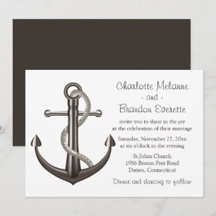 Nautical Wedding Brown Ship Anchor Beach Sailor Invitation