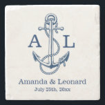 Nautical Wedding coaster personalised | favour<br><div class="desc">Elegant nautical wedding coaster featuring a beautiful navy anchor. Personalise it with your initials and names.</div>