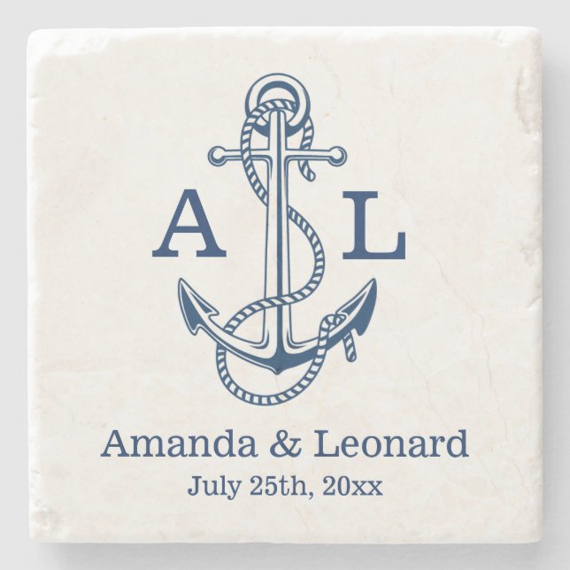 Nautical Wedding coaster personalised | favour (Front)
