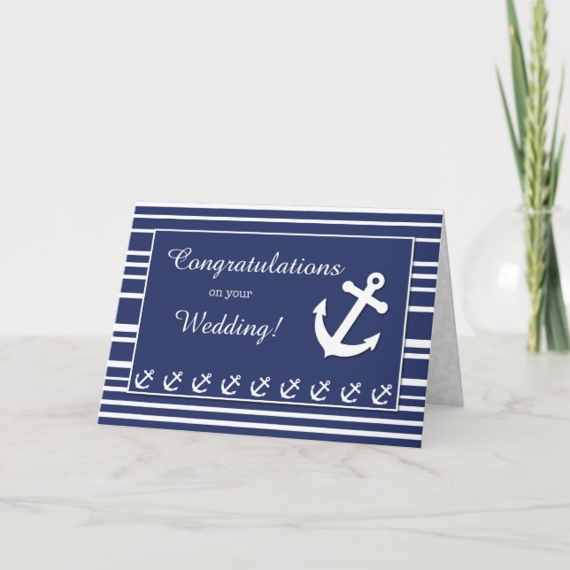 Nautical Wedding Congratulations, Stripes, Anchors Card (Front)