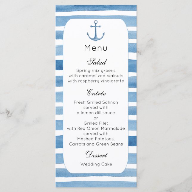 Nautical wedding dinner menu Beach menu party Blue (Front)