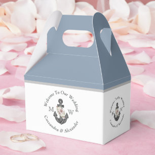 Nautical Wedding Dusty Blue Monogram Floral Anchor Favour Box