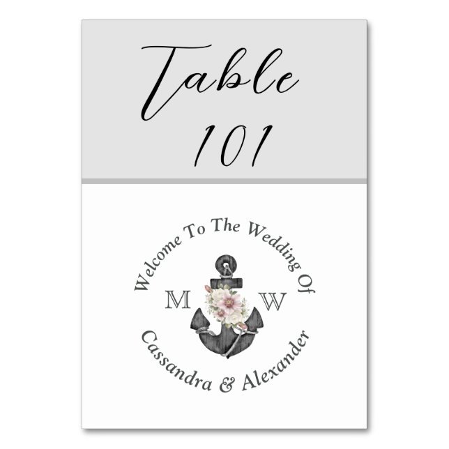 Nautical Wedding Dusty Silver Grey Table Number (Front)