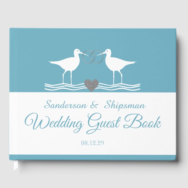 Nautical Wedding Duty Blue Sandpiper Guest Book (Front)