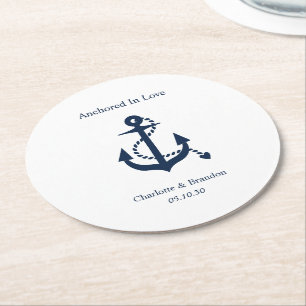 Nautical Wedding Engagement Rehearsal Dinner Round Paper Coaster